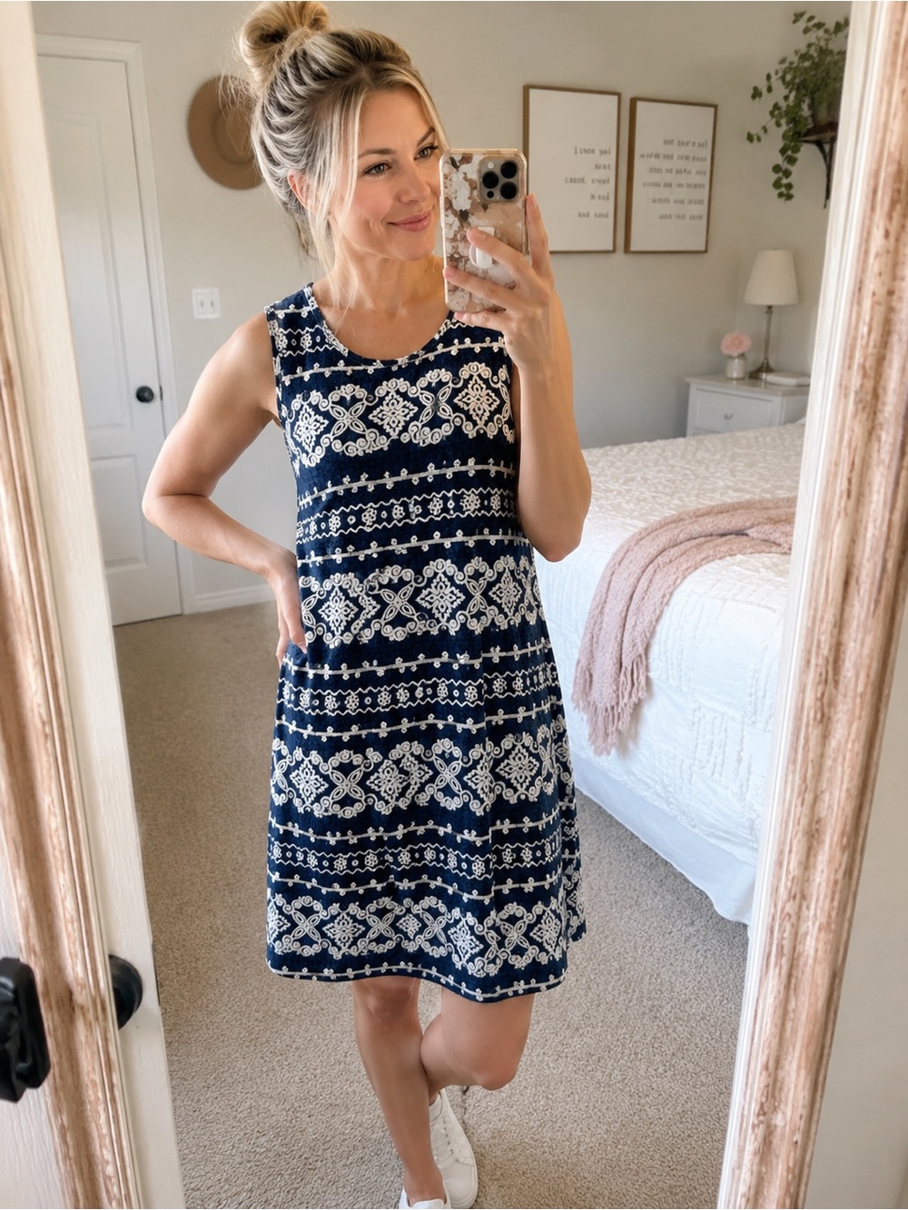 Womens RN Studio Denim Look Embossed Design Sleeveless‎ Summer Dress Size 12